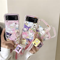 เคสนิ่มลายคลื่นสำหรับ Samsung กาแลคซีแซด Flip4 Flip3 Flip5ฝาครอบป้องกันทำนองตัวการ์ตูนคลื่น TPU พร้อมจี้ลูกบาศก์มายากล3มิติ