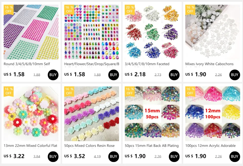 Round 3/4/5/6/8/10mm Self Adhesive Rhinestone Sticker Gems