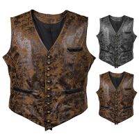 ผู้ชายเสื้อกั๊ก Steampunk คอ V แขนกุดวินเทจฤดูใบไม้ผลิเสื้อกั๊กสำหรับสวมใส่ในชีวิตประจำวัน