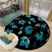 Diamond Velvet Round Car for Living Room Europe Gold Blue Flower Printed Non-slip Floor Mats Bedroom Area Rugs Parlor Cars