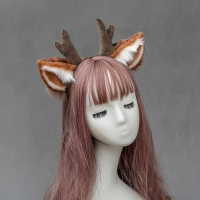 Cute Plush Fox Wolf Cat Ears with Deer Elk Ear Hair Accessories Lolita Girls KC Headband Anime Cosplay Halloween Costume Props