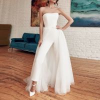 Womens Strapless Party Jumpsuits with Detachable Skirt, Chic Suit Evening Prom Dresses Jumpsuits