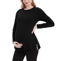 Maternity Tunic Tops Long Sleeve Loose Pregnancy Tees Shirt with Buttons Decor Fall Spring Clothes for Pregnant Women