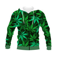 ใหม่แฟชั่น Leaf Graphic ฤดูใบไม้ผลิฤดูใบไม้ร่วงฤดูหนาว hip hop Casual ยี่ห้อ3D พิมพ์วัชพืช Zip Hoodie โพลีเอสเตอร์ V19