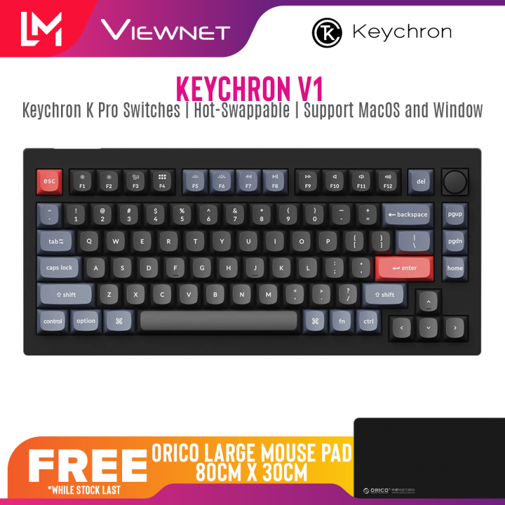 Keychron V1 QMK Custom Mechanical Keyboard with Volume Knob, 75 Layout