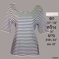 USED Chocol Raffine - White Striped Lace Top | เสื้อแขนยาวสีขาว สีดำ ลายทาง ลูกไม้ เสื้อยืด เสื้อแขนสั้น แท้ มือสอง