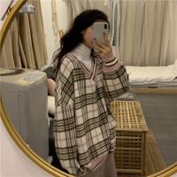 Xiaozhainv New Korean version Plaid collar sweater Womens fashion