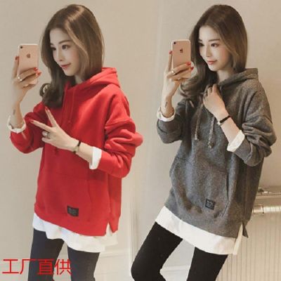 [COD] Hooded autumn and winter loose fashion womens sweater thickened pullover bottoming top jacket fake two-piece tide