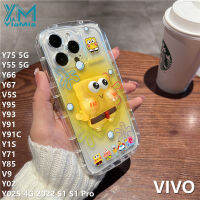 YiaMia กรอบถุงลมนิรภัย3D เคสโทรศัพท์ SpongeBob สำหรับ VIVO Y75 Y55 Y66 Y67 V5S Y95 Y93 Y91 Y91C Y1S ป้องกันเทอร์โมพลาสติกโพลียูรีเทนใสฝาหลัง V9 Y02 Y02S โปรของเล่นสนุกและลายการ์ตูนน่ารักป้องกันนิ่ม