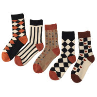 5 Pairs Lot Terry Socks For Women Winter Warm High Quality Combed Cotton Fashion Retro Style Plaid Thick Long Womens Socks