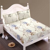 Floral Printed Fitted Sheet and Pillow Case Polyester Mattress Cover Bed Linens Bed Sheet with Elastic For Double/King Bed