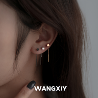 WANGXIY ต่างหูพู่แบบโซ่สำหรับผู้หญิงเทรนด์สไตล์ใหม่ต่างหูทรงเหลี่ยม