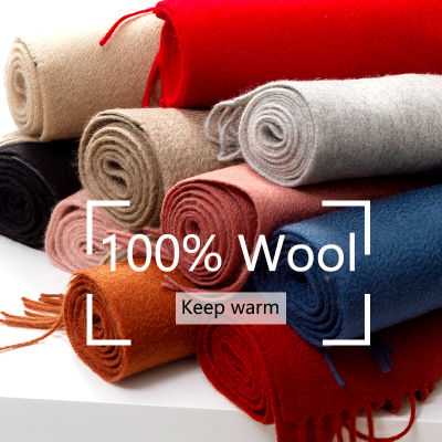 100 Real Wool Scarf and Shawls Women Warm Shawls and Wraps for Ladies Stole Femme Solid Warps Winter High-end Wool Scarves