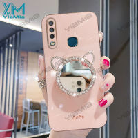 YiaMia แฟชั่น Chrome Soft Case สำหรับ VIVO Y17 Y15 Y12 Y12i Y11 1901 1902 1904 1906 Y19 Y15S Y15A Y01 Y21 Y21S Y21A Y21T Y33S Y33T Y31 2021 Y51 2020 Y95 Y93 Y91 Y91i Y91C + แมวแต่งหน้าที่ใส่เคสกระจกถุงลมนิรภัย