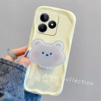 Phone Case เคส Realme C51 C53 C55 NFC C33 C30s C30 Realme 10T 5G ปลอกซิลิโคนมาการองแบบเรียบง่ายพร้อมที่ตั้งรูปหมีหวานปกป้องเลนส์กันกระแทก2023