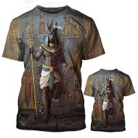 Egyptian Pharaoh Printed Mens T-shirts Summer Retro Fashion Anubis Printed Short Sleeve T-shirt 2023 Mens Crew Neck Loose Tops