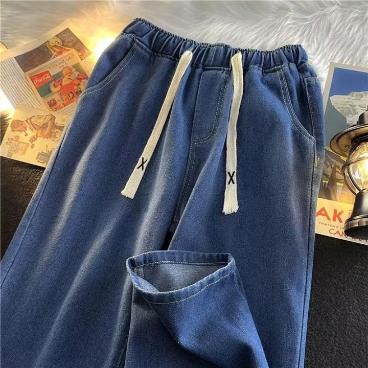 พร้อมส่ง-mno-9-jeans-5080-กางเกงยีนส์ขายาวชาย-เอวยืด-มีเชือกรูด-กางเกงยีนส์ทรงหลวม-กางเกงยีนส์ชาย-ยีนส์ผู้ชายสีพื้น