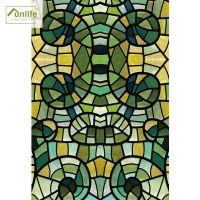 Funlife Green Glass Mosaic Decorative Window Stickers Static Cling Adhesive Film Wall Decals Waterproof Privacy Door Stickers