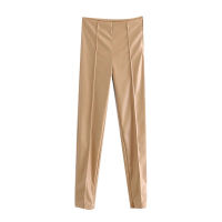 KPYTOMOA Women  Fashion Faux Leather Skinny Pants Vintage High Waist Side Zipper Female Ankle Trousers Mujer