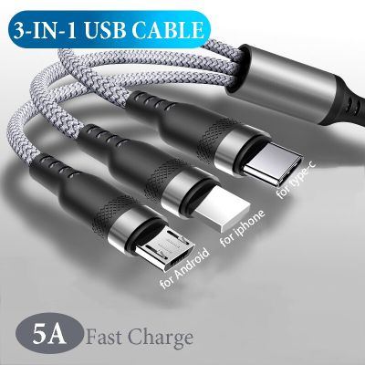 3A(MAX) 3 In 1 Fast Charging Cable IOS Android Type-C Port USB Cable for IPhone Huawei Micro USB Multiple USB Charging Cord