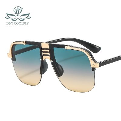D amp;T 2021 New Fashion Sunglasses Women Men Shield Gradients Lens Metal Alloy Frame Trend Luxury Brand Designer Sun Glasses UV400
