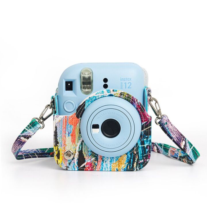 เคสกล้องหนัง-pu-สำหรับ-fujifilm-instax-mini-12กระเป๋ากล้องสำเร็จรูปเคสภาพวาดกราฟฟิตีสีปรับสายและกระเป๋าได้