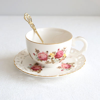 Vintage Rose Ceramic Coffee Cup Saucer Spoon Teapot Set Afternoon Dessert Flower Tea Cups Porcelain Coffee Mugs Water Kettles