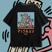 Pisa เสื้อยืดแขนสั้นดีไซเนอร์สำหรับผู้ชายและผู้หญิง Ins เป็นคู่ผ้าฝ้ายสุดฮอตทรงหลวมพิมพ์ลายสำหรับวัยรุ่น0000ครึ่งแขนสำหรับเด็กผู้ปกครอง