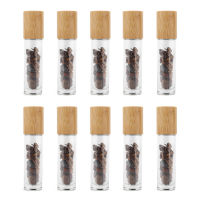 10 Packs 10ml Roll On Bottle With Gemstone Rollerball Crystal Chips Bamboo Lids Glass Roller Bottles Essential Oil Sample Bottle