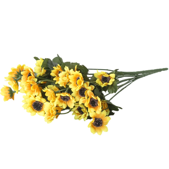 กลีบสีเหลืองดอกไม้ไหมเทียมดอกเบญจมาศเทียม-faux-การจัดดอกเบญจมาศโต๊ะเบญจมาศสีเหลืองกลาง