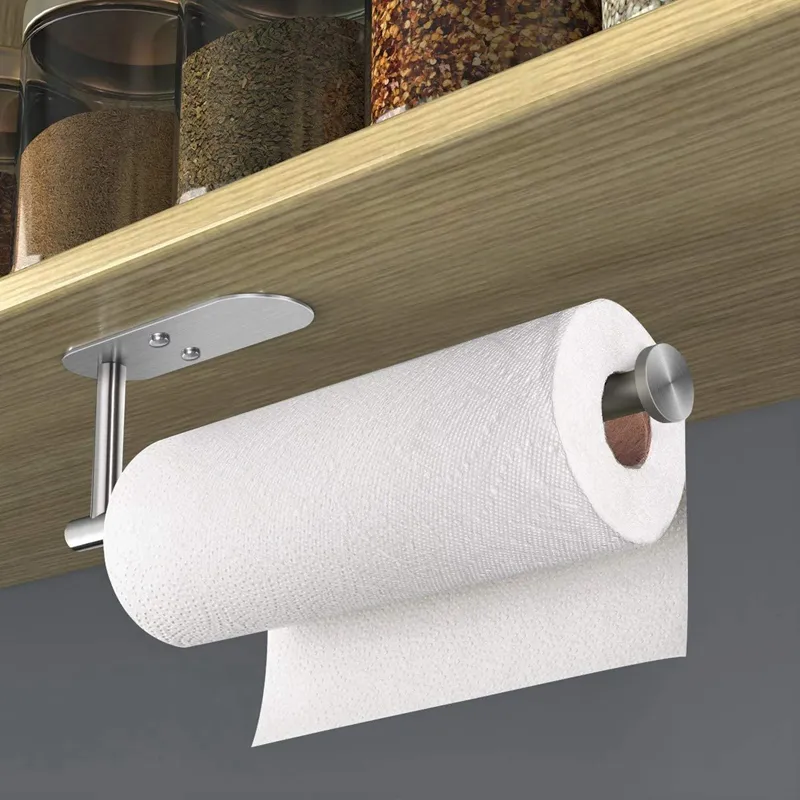 Paper Towel Holder,Paper Towel Holder Under Cabinet Self Adhesive Kitchen  Countertop Wall Mount Paper Towel Holders with Screws for Rough