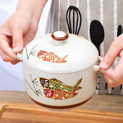 1pc Japanese Style Soup Bowl Ceramic Stewing Pot Household Exquisite Soup Bowl