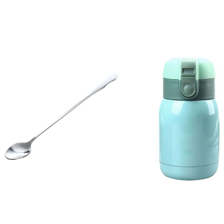 10-inch-stainless-steel-tableware-long-handle-scoop-teaspoon-amp-stainless-steel-big-belly-thermos-bottle-sky-blue-200ml
