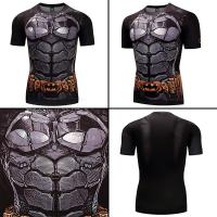 Mens Compression เสื้อ Bat Man พิมพ์เสื้อยืดแห้งเร็วฟิตเนสการฝึกอบรมกีฬาแน่นวิ่งเสื้อกีฬา