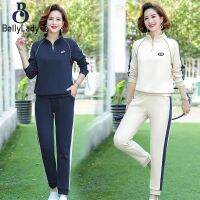 Women Casual Tracksuit 2 Pieces Set Solid Color Long Sleeves Tops Trousers Two-piece Set【fast】