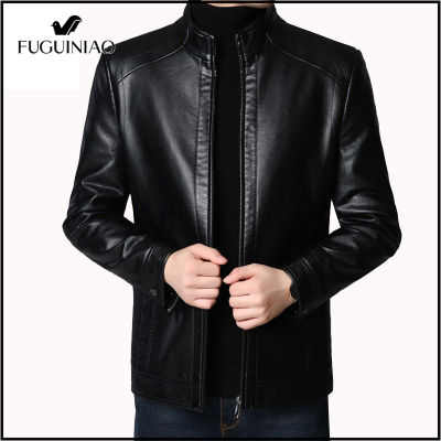 FUGUINIAO Men Casual แจ็คเก็ตหนังแฟชั่นเสื้อโค้ทหนังพียู Pure M-3XL