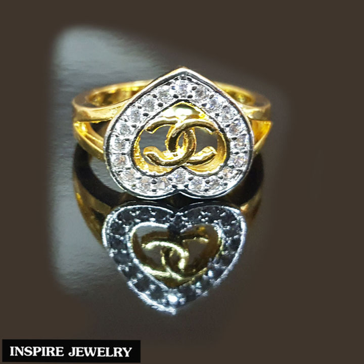 inspire-jewelry-แหวนรูปหัวใจ-cn-ประดับด้วยเพชรcz-ตัวเรือนหุ้มทองแท้-24k-ขนาด-1-4-x-1-2-cm-พร้อมกล่องกำมะหยี่