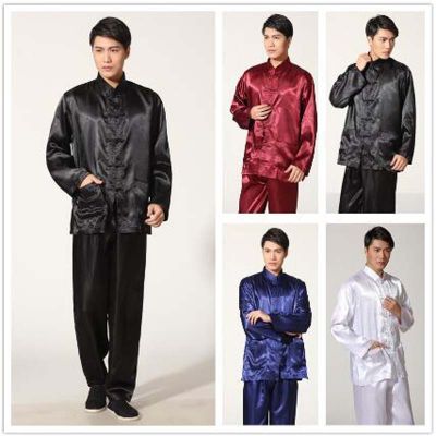 2023 Tang Suitchinese Kung Fu ชุดผู้ชายชุดนอนผ้าซาตินสูงชุดออกงาน Wu Shu แบบทึบแจ็คเก็ตกางเกงขายาว