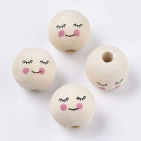 20pc Natural Wood European Beads Printed Large Hole Beads Round Old Lace 15~16mm Hole: 4mm