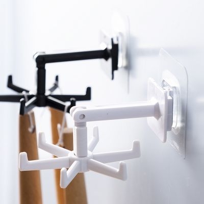 360 Degrees Rotated Kitchen Hooks Self Adhesive 6 Hooks Wall Door Hook Handbag Clothes Ties Hanging Rack