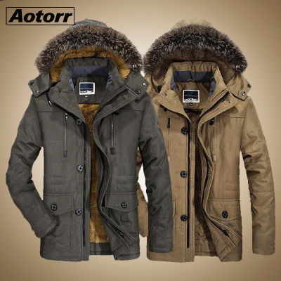 Mens Fur Collar Windproof Parkas Winter Militory fashion Jacket Men Thick Casual Outwear Jacket Plus Size 6XL Velvet Warm Coat