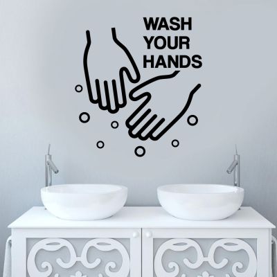[24 Home Accessories] ล้างมือของคุณห้องน้ำ D Ecals ไวนิลศิลปะตกแต่งบ้านห้องน้ำเข้าสู่ระบบห้องน้ำตกแต่งสติ๊กเกอร์ติดผนังออกแบบตกแต่งภายในภาพจิตรกรรมฝาผนัง S483