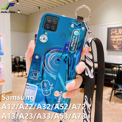 JieFie สำหรับ Samsung Galaxy A12 / A13 / A22 / A32 / A52 / A72 / A23 / A33 / A53 / A73 Blue Ray กล้องเคสโทรศัพท์ดีไซน์ใหม่สายรัดข้อมือ + เชือกยาวหรูหรานุ่มซิลิโคนโทรศัพท์