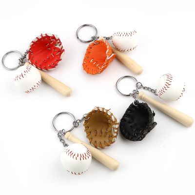3D PU Colorful Mini Baseball Glove Wooden Bat Keychain Sports Car Key Chain Key Ring Gift For Women Men Gift 11cm  1 Piece Key Chains