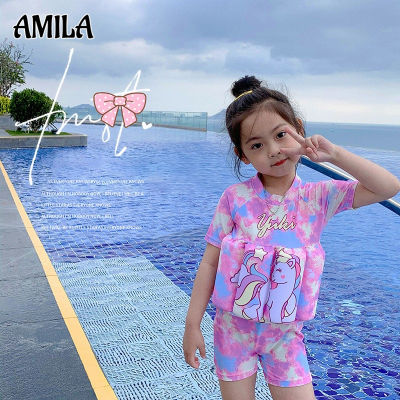 AMILA Girls Swimwear Childrens Buoyancy Swimwear Girls Siamese Children Baby Cute Toddler Swimming Equipment