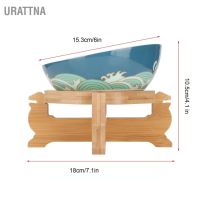 Urattna ชามเซรามิค ปลอดสารพิษ พร้อมขาตั้งไม้ไผ่ สําหรับสัตว์เลี้ยง ลูกแมว