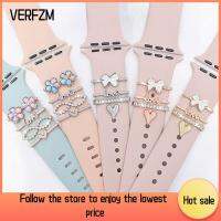 VERFZM SHOP เครื่องประดับสายนาฬิกาข้อมือโลหะรูปหัวใจ,แหวนประดับสายดอกไม้แฟชั่นสำหรับสายคาด Apple Watch สายนาฬิกาข้อมือผู้หญิง