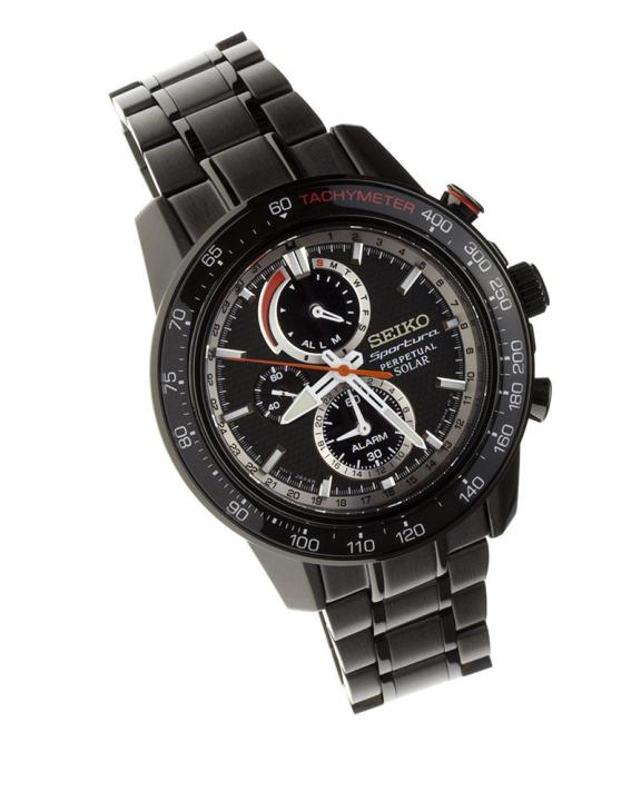 seiko-นาฬิกาข้อมือผู้ชาย-sportura-solar-chronograph-watch-ssc373-black