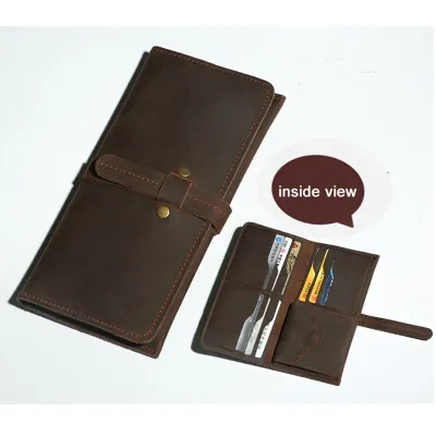 Vintage Crazy horse Genuine Leather Wallet Long style men Clutch Bag leather men wallet male purse money bag with Coin Pocket