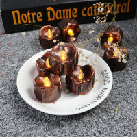 12pcs Halloween LED Black Electronic Candle Light Pumpkin Lantern Decor Battery Operated Warm Flame Candle Romantic Decor